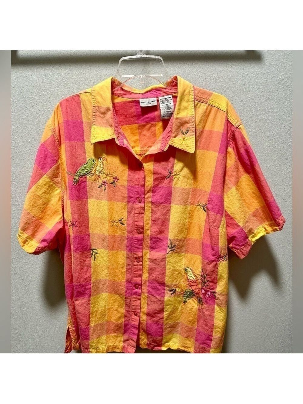 White Stag women’s Plaid button up Shirt Size 26W 1/2 - 3/4 sleeve Bright colors